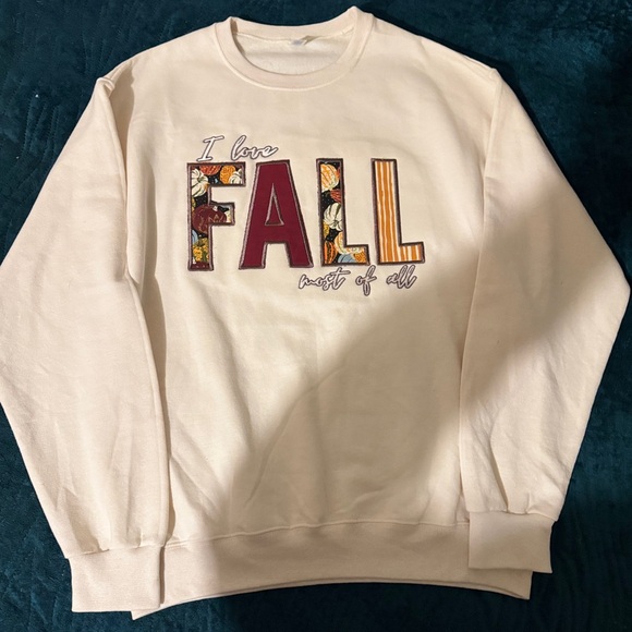 Jerzees NWOT Cream 'I Love Fall Most of All' Sweatshirt - Picture 3 of 3